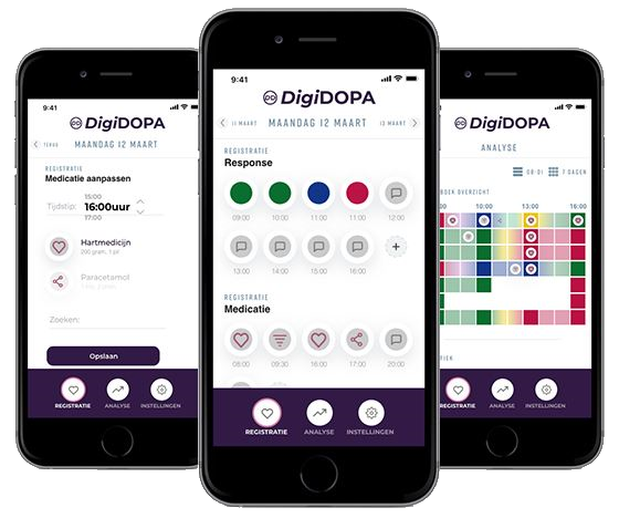 Screenshots of the DigiDopa APP on iOS